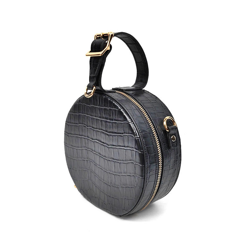 Ladies Designer Leather Handbags Black Round Small Bags