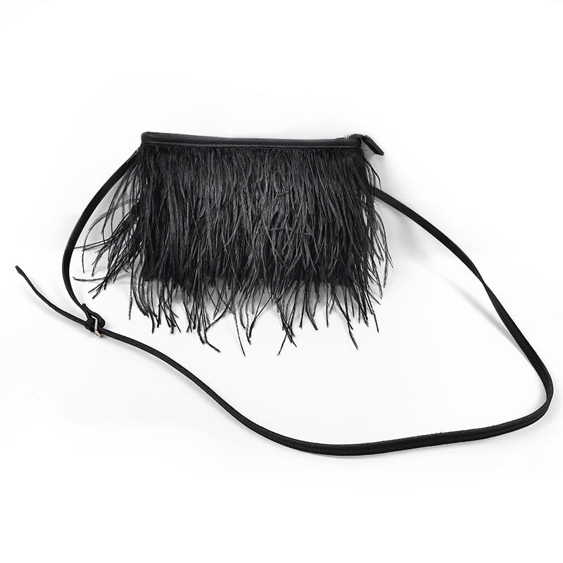 Stylish Small Evening Black Clutch Bag Cross Body Purses With Beautiful Fur