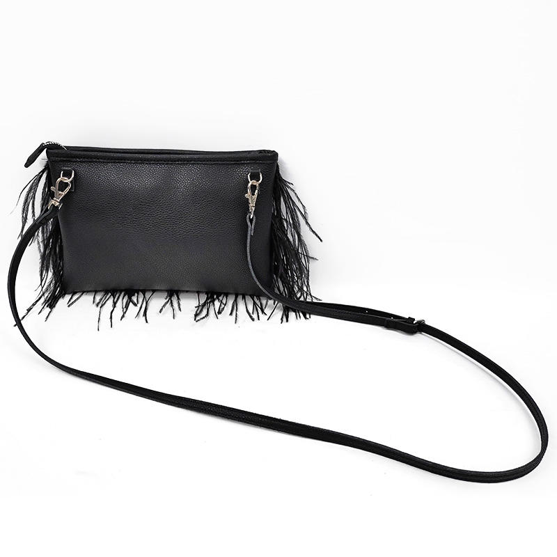 Stylish Small Evening Black Clutch Bag Cross Body Purses With Beautiful Fur
