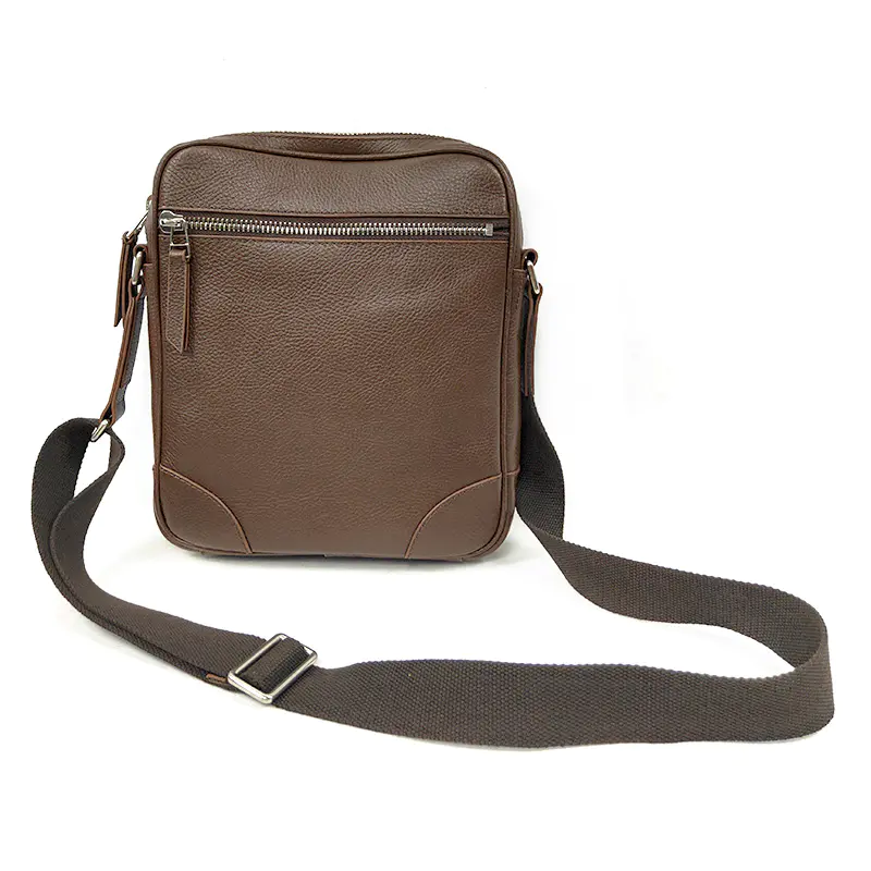 Custom Vintage Quality Mini Soft Genuine Leather Men's Sling Bag With Wide Strap