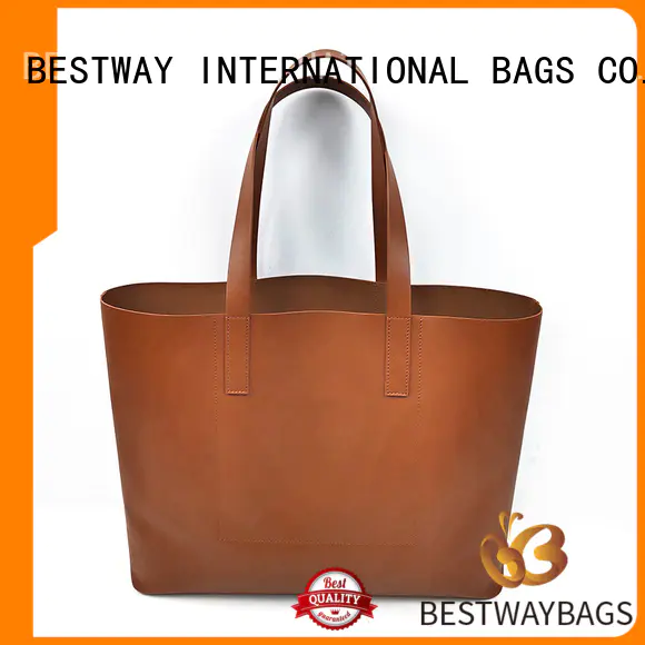 Bestway 2019 Custom Big Simple Shopping Travel Leather Tote Bag For Ladies