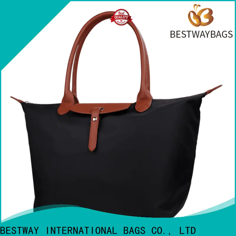 New black nylon bag with leather straps travel factory for swimming